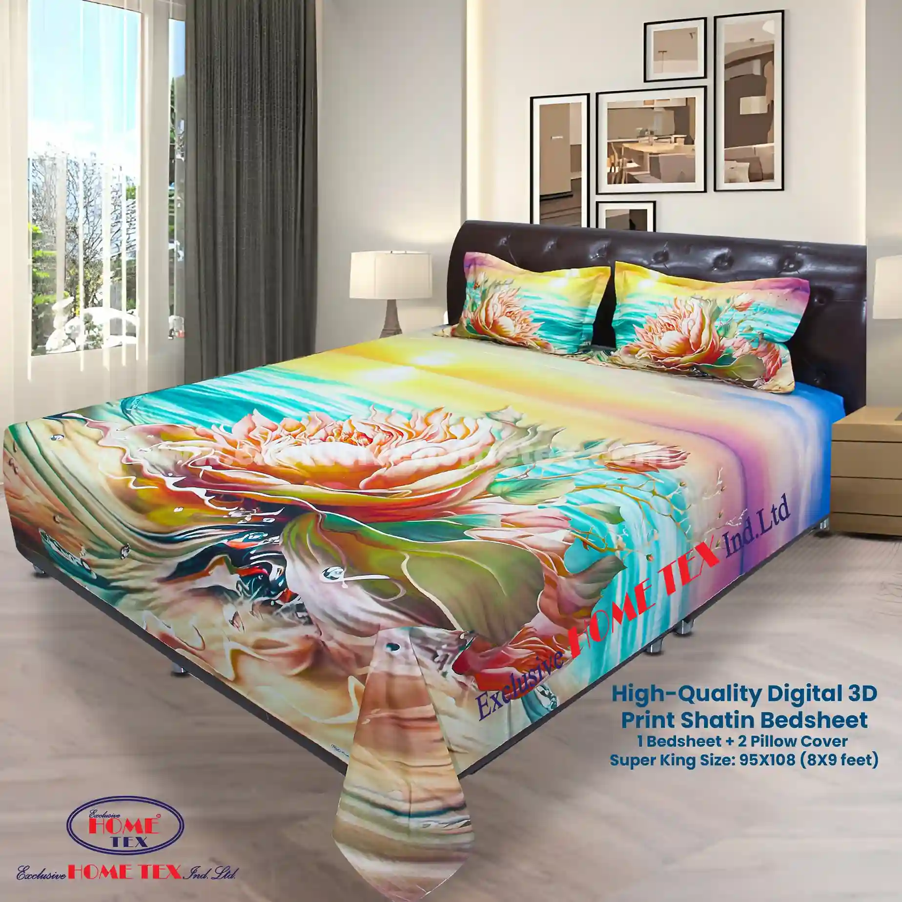 High-Quality Digital 3D Print Satin Bedsheet