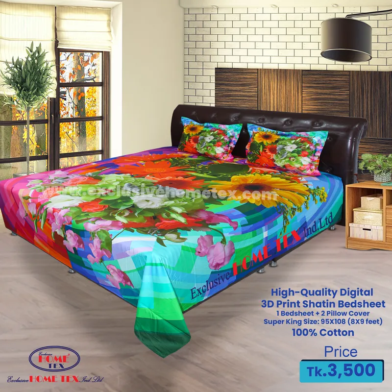 High-Quality Digital 3D Print Satin Bedsheet